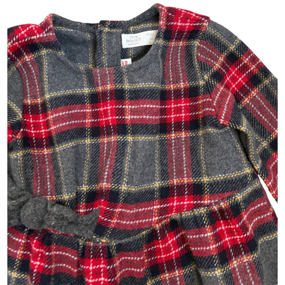 Zara Baby Girls Size 2/3 Years Gray Plaid Wool Blend Check Bow Dress Christmas - Picture 3 of 4